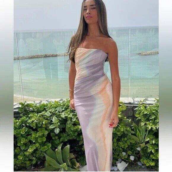 ZARA Ruched Midi Dress NWT | Strapless Multicolor | Size L - Picture 14 of 16